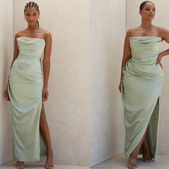 House of CB | Dresses | House Of Cb Adrienne Sage Satin Strapless Gown ...